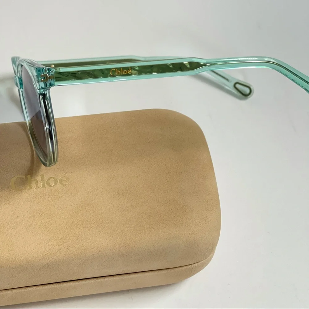 New Chloe Authentic 48mm Round Blue Sunglasses With Case - Reemoly